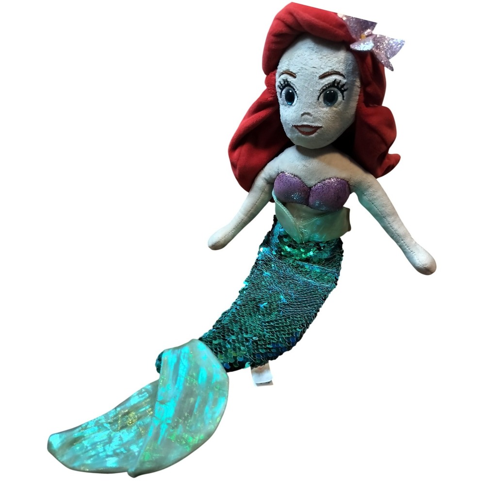 Disney The Little Mermaid Ariel 18 in Plush Doll Mermaid Sequin Tail Sparkle Bow